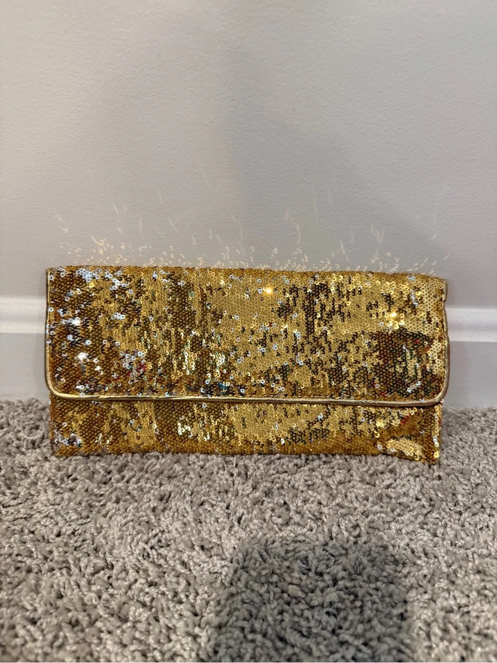Gold Sequin Fold-Over Evening Clutch